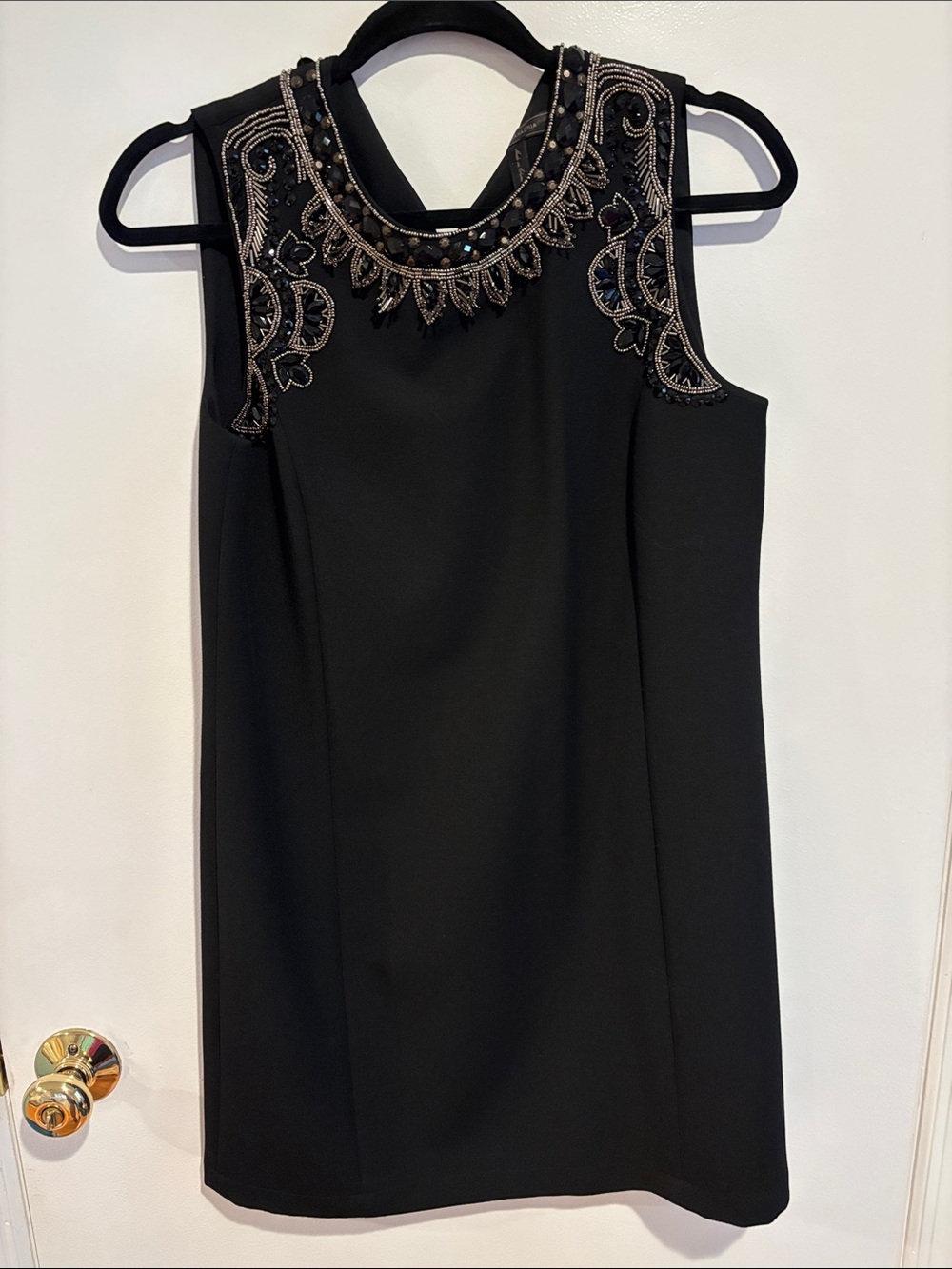 BCBGMaxAzria Black Sleeveless Beaded Neckline Shift Dress